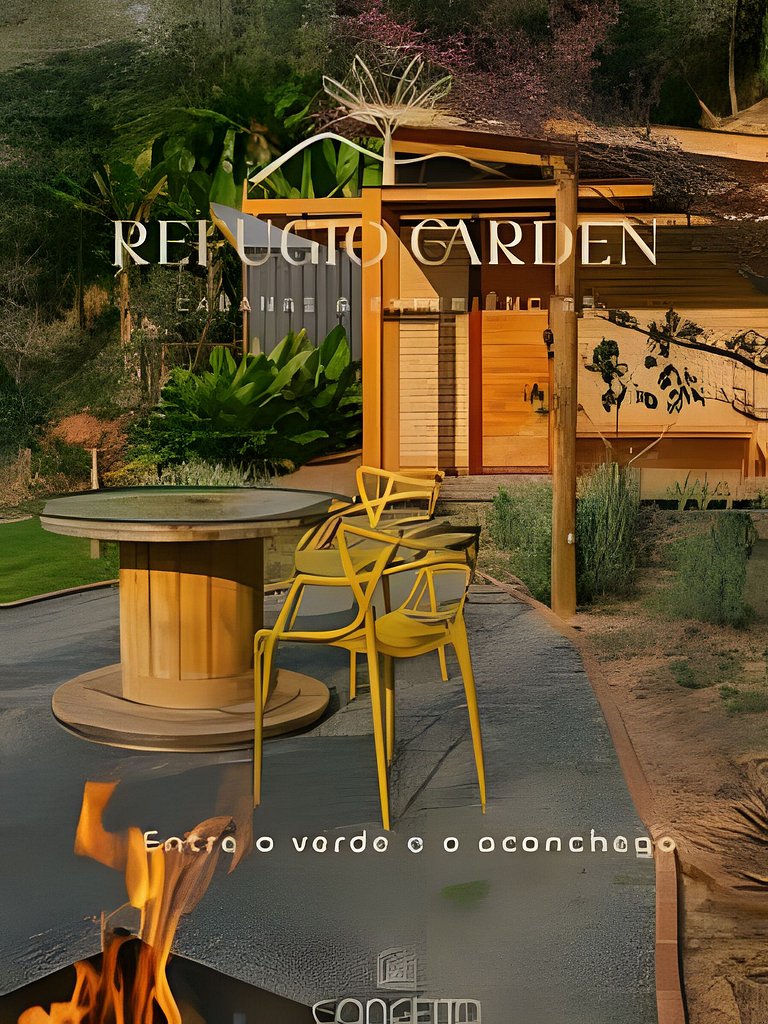 Cabana Romântica Maranta c Ofurô e Lareira externa