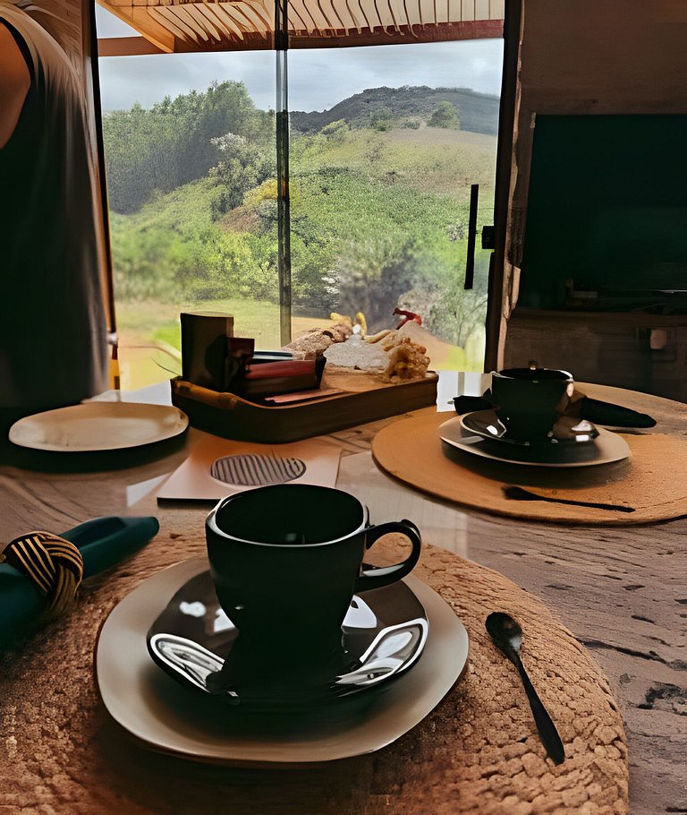 Cabana Romântica Maranta c Ofurô e Lareira externa