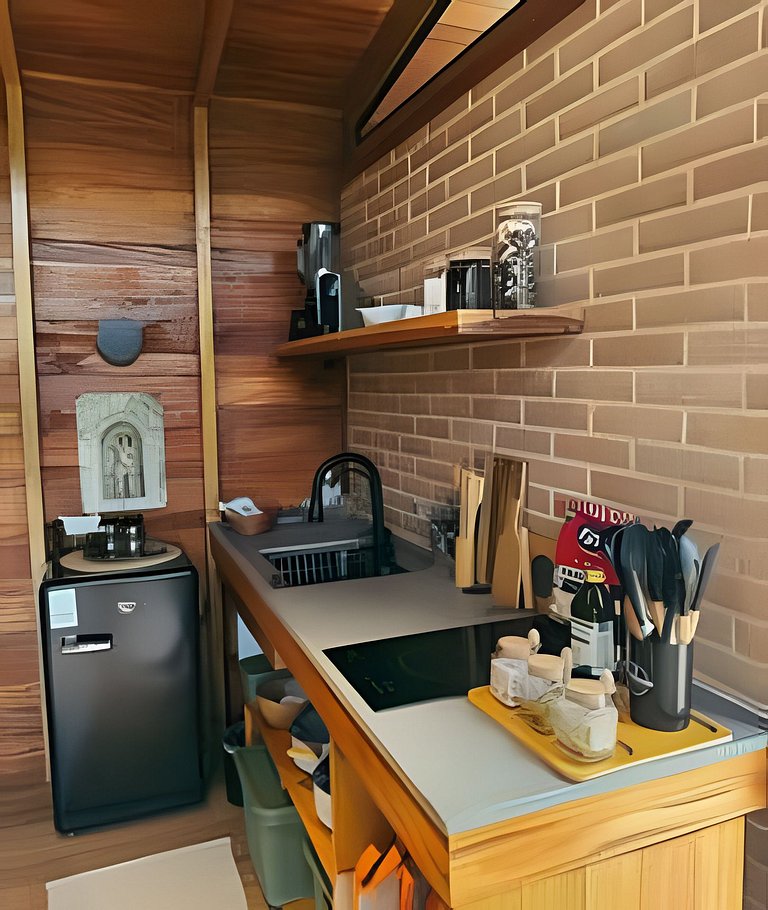 Cabana Romântica Maranta c Ofurô e Lareira externa