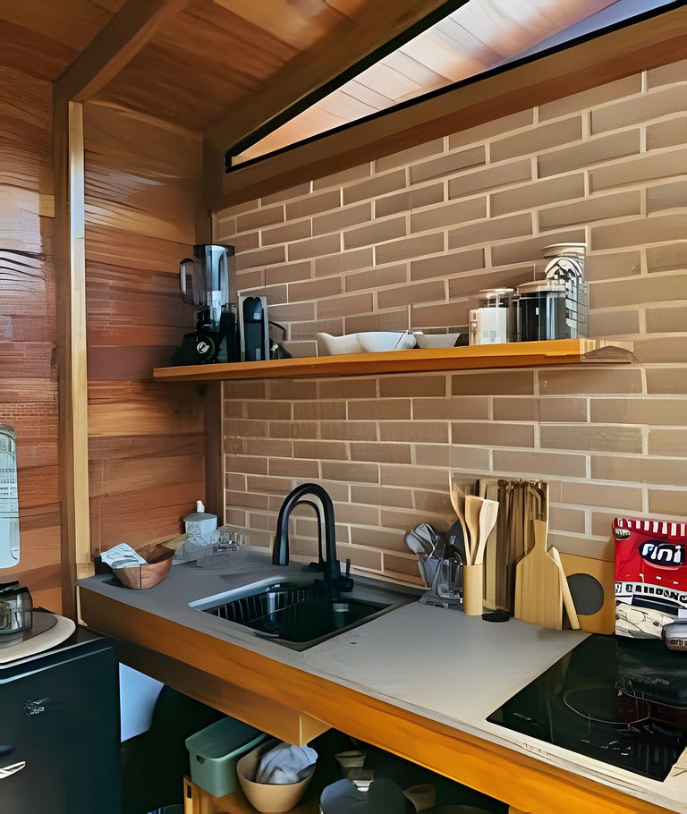 Cabana Romântica Maranta c Ofurô e Lareira externa