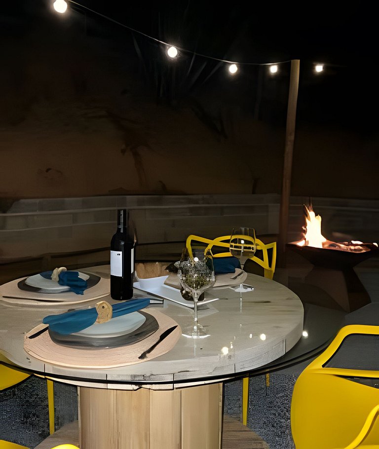 Cabana Romântica Maranta c Ofurô e Lareira externa