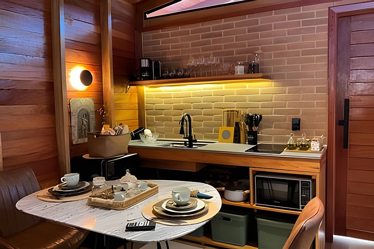 Cabana Romântica Maranta c Ofurô e Lareira externa