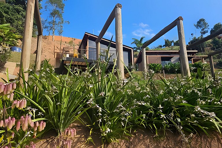 Cabana Romântica Maranta c Ofurô e Lareira externa