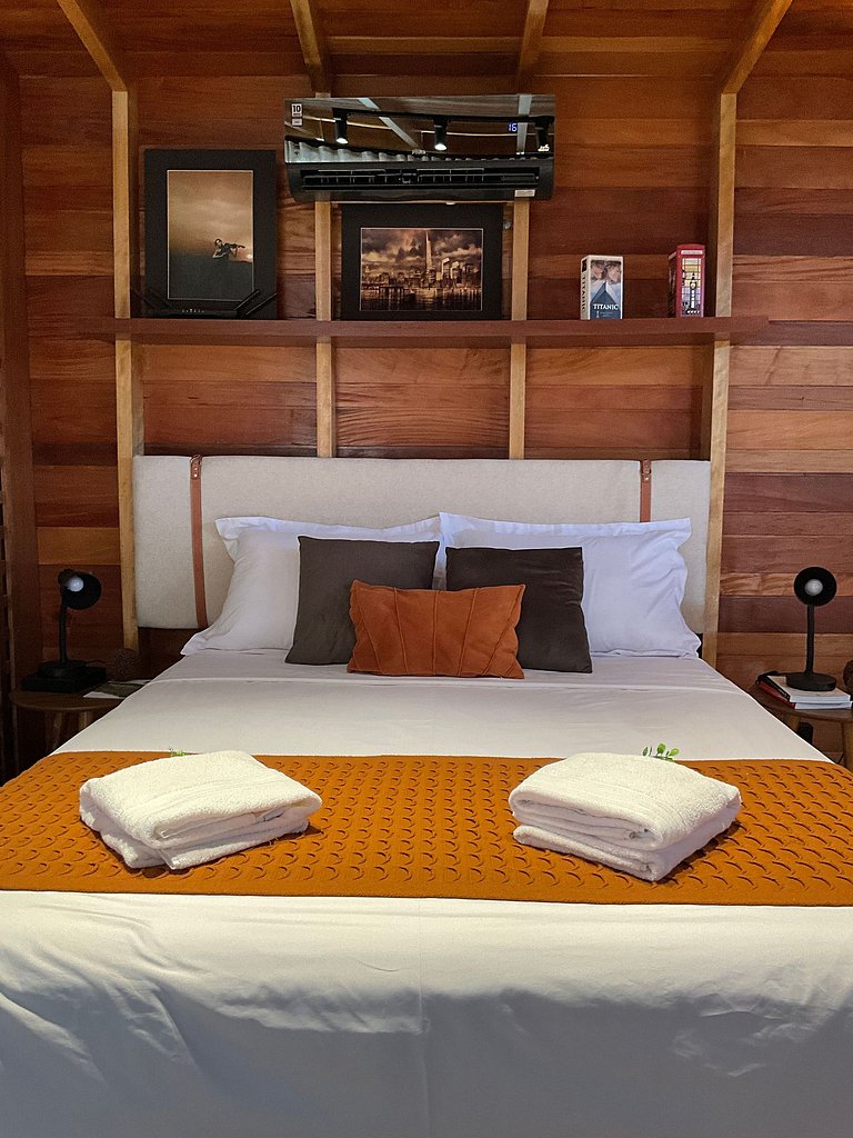 Cabana Romântica Maranta c Ofurô e Lareira externa