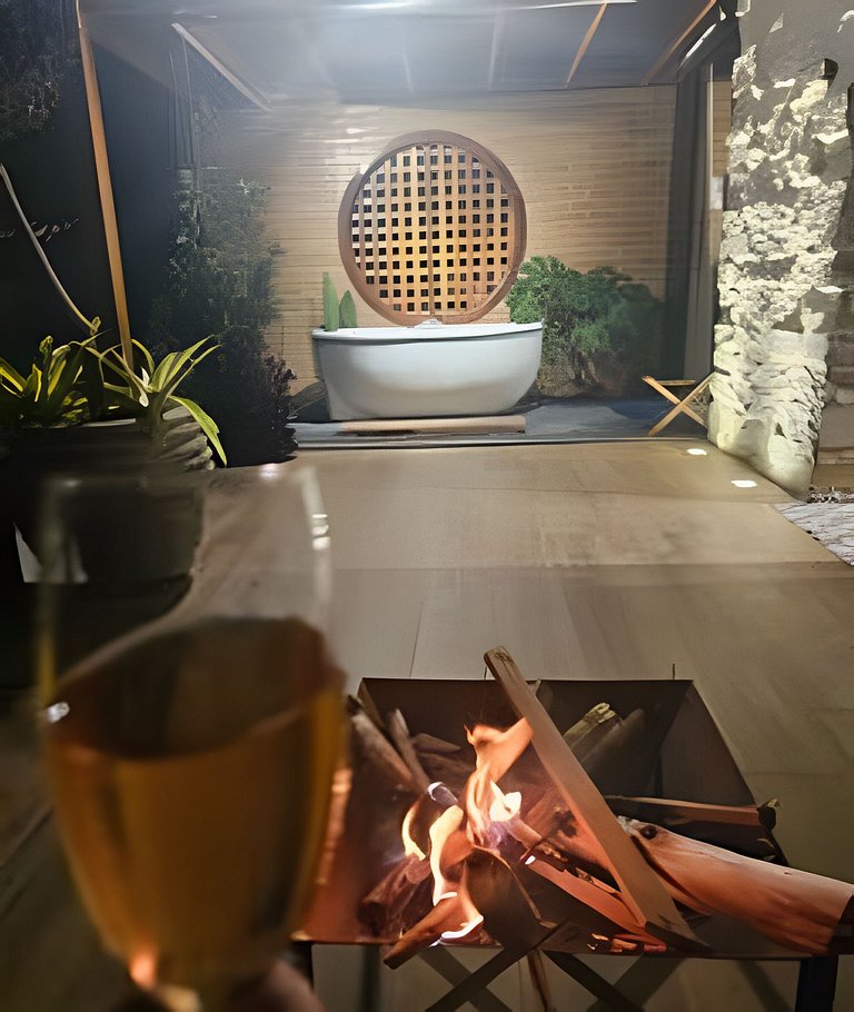 Cabana Romântica Manacá com Ofurô, Lareira e Rede